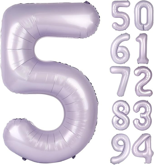 Lilac 5 Balloon, Number Balloons 40 Inch, 5th Birthday Balloon Decorations, Lavender Party Supplies, 5 Number Balloons, Number 5 Balloon