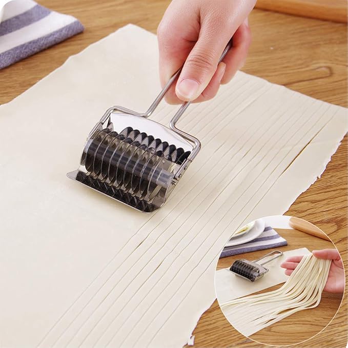 Pasta Maker Stainless Steel Noodle Lattice Roller Pastry Wheel Cutter Spaghetti Maker for Kitchen Cooking Tools (6.30 * 2.76 * 1.22inchs)