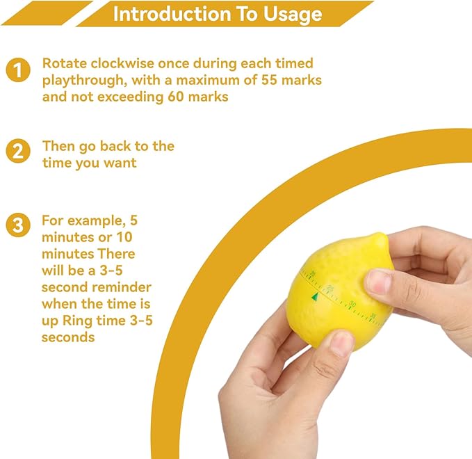 Lemon Kitchen Timer, 60 Minute Wind up Timer Mechanical Wind up Kitchen Timers with Alarm, Mechanical Desk Timer Manual Countdown Timers for Home, Study and Cooking