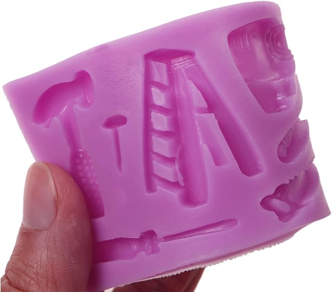 Hand Tools Silicone Molds, Construction Tools Wrench Fondant Molds, Hammer Ladder Pliers Chocolate Baking Molds for Cake Decoration Cupcake Toppers Candy Sugar Craft Gum Paste Clay Resin