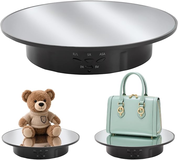 Rotating Display Stand Turntable Stand Spinning Stand for Product Shows White,7.87inch /17.6lbs Max Load,Black Round