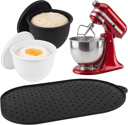 Silicone Bowl Insert and Mixer Slider Mat Set Compatible with KitchenAid 4.5-5 Qt Tilt-Head Stand Mixer, 2 Pcs BPA-Free Baking Liners (Black/White) & Appliance Sliding Tray-3PCS