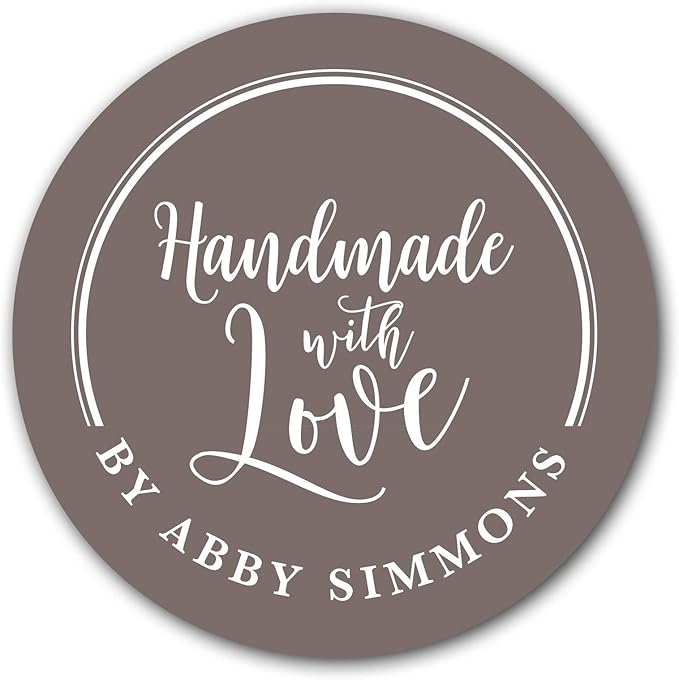 Custom Handmade with Love Stickers, Homemade Stickers, Matte Finish, Paper Material, Custom Style, Decorative Stickers, Black Color, Suitable for Plastic, Glass, Wood, Metal Surfaces
