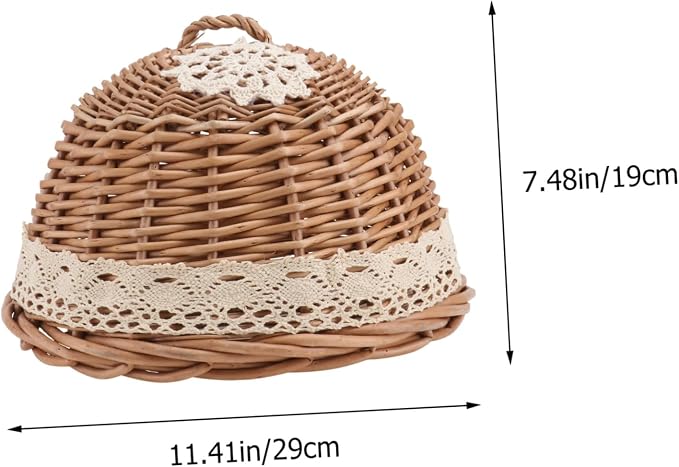Zerodeko 1Pc Hand Woven Rattan Food Cover Vintage Style Vegetable Protector Dual Use Storage Basket for Kitchen Party Wood Color Design Craftsmanship
