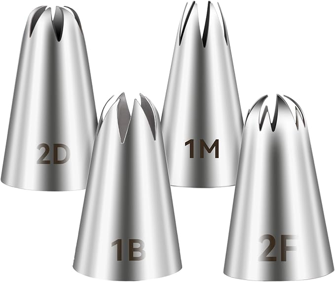 4pcs 1M 2D 2F 1B Cake Piping Tips, Cake Decorating Supplies Piping Tips, Piping Nozzles Decorating Tips, Baking Tools For Buttercream, Icing, Birthday Cake, Cupcake, DIY Art