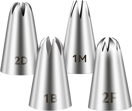 4pcs 1M 2D 2F 1B Cake Piping Tips, Cake Decorating Supplies Piping Tips, Piping Nozzles Decorating Tips, Baking Tools For Buttercream, Icing, Birthday Cake, Cupcake, DIY Art