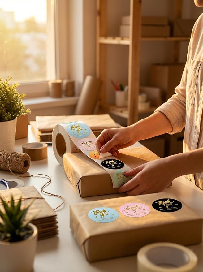 Thank You for Supporting My Small Business Stickers - 1.5" Round Labels (5 Designs, Multicolor) for Small Business, Packaging, Envelopes, Gift Bags, Bakery, Party Favors