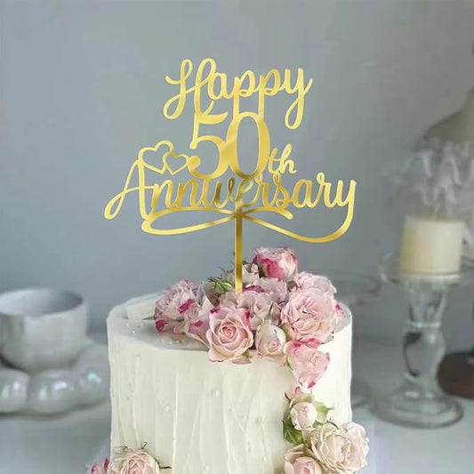 Sleyberoy Acrylic Happy 50th Anniversary Cake Toppers -Wedding Anniversary Party Decorations, 50th Wedding Anniversary, Company Anniversary Party, Birthday Party Decorations (Acrylic 50)
