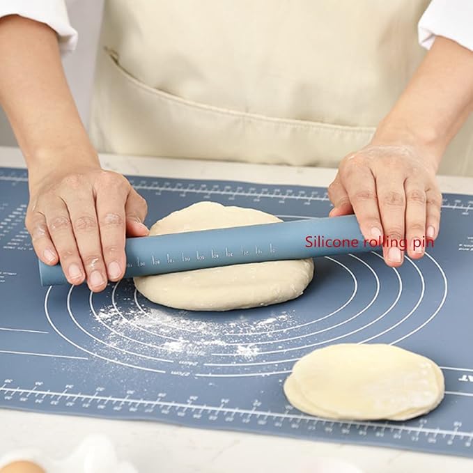 Silicone Rolling Pin Stainless Steel Inner Core Non Stick Rolling Pin Blue