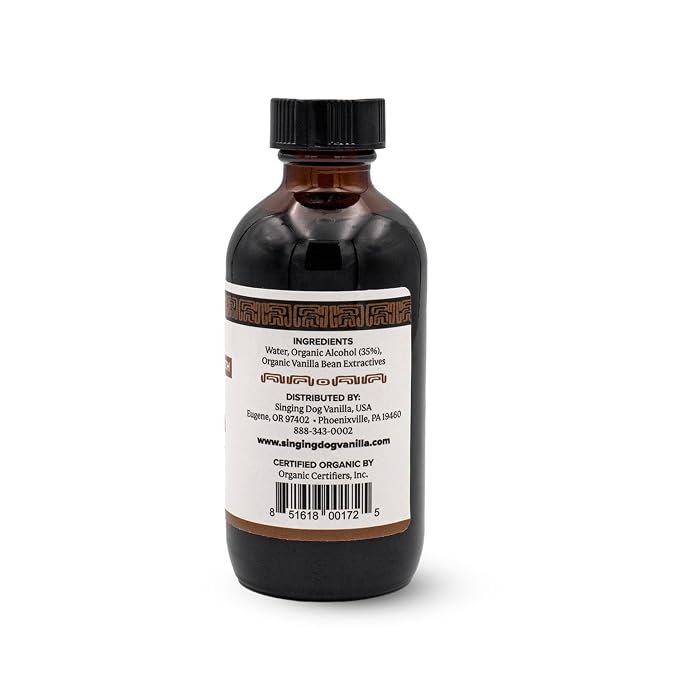 Singing Dog Vanilla Organic Double Strength Pure Vanilla Extract, 4 oz - 2x Vanilla Beans, USDA Organic - Ice Cream, Baking - Non-GMO, Allergen-Free