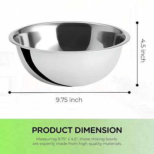 OCS Parts 4-Pack 3 Quart Mixing Bowls | Set of 4 | 9.75" Stainless Steel | Professional Grade Flat Base Mixing Bowls for Home and Commercial Kitchens