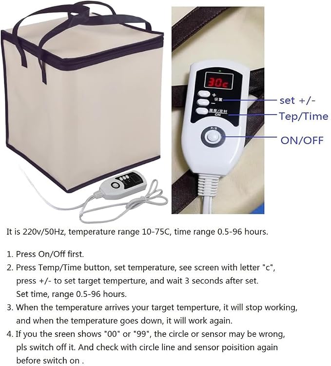 Dough Proofer Box with Heater - Temp Control, Folding Fermentation Bag for Bread Making Kit, Reusable Sour Dough Starter Jar - Bread, Yogurt, Natto (Blue S)