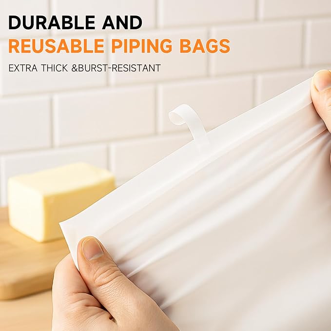 10-Piece Reusable Piping Bags and Tips Set, Cake Decorating Kit for Cakes, Cupcakes, Cookies, and Desserts, Includes 16 Inch Pastry Bags, 6 Frosting Tips, Couplers, Silicone Cable Ties, Cleaning Brush
