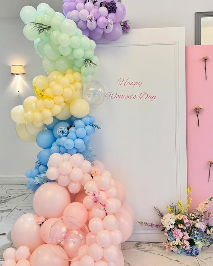 Pastel Balloon Arch Kit, 174Pcs Macaron Assorted Colors Balloons and Stars Balloon Garland kit, Different Size Balloons Kit for Baby Shower Birthday Wedding Easter Rainbow Party Decorations