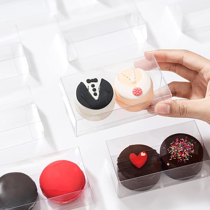 100PCS Clear Macaron Boxes for 2, Chocolate Covered Orec Boxes Favor Boxes Treat Boxes Pastry Boxes for Christmas Party Birthday Wedding(4.17" x 2.17" x 1.38")