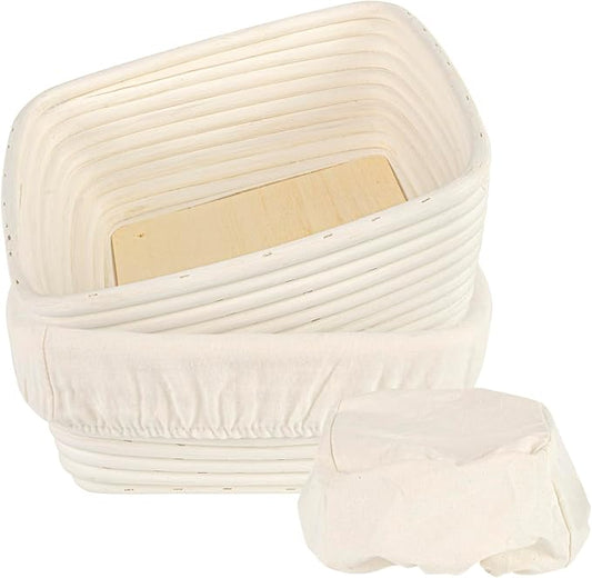Restaurantware Bread Proofing Basket 9 Inch Square Pack of 1 Rattan Dough Fermentation Basket With Cotton Liners, Oval Banneton Bread Rising Bowl For Home, Commercial, and Artisanal Baking