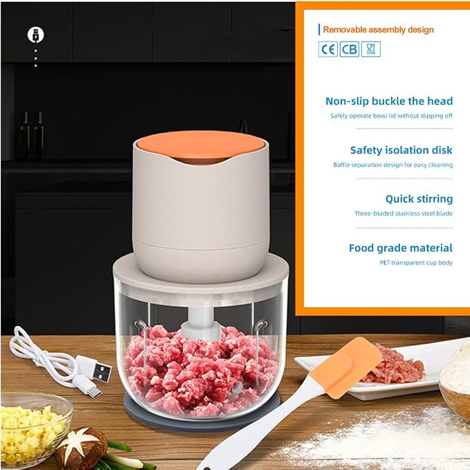 600ML Electric Food Chopper For Meat,Onions,vegetables,Garlic,Complementary Food, Meat Chopper Blender，Wireless Electric Food Processor