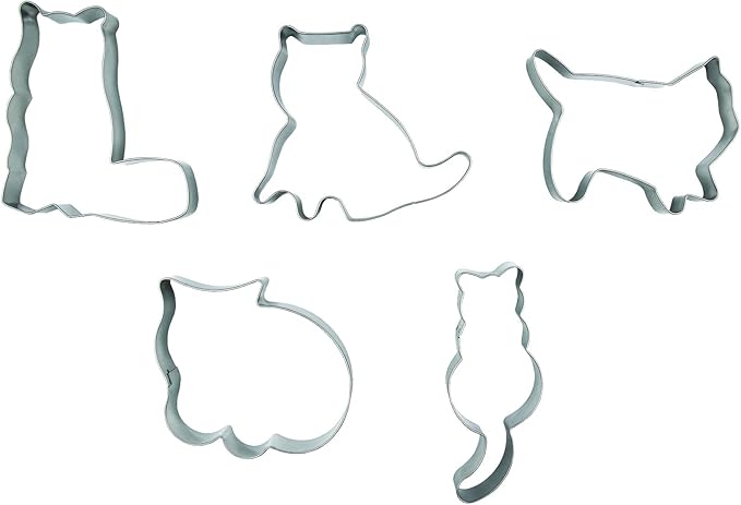 Cat Cookie Cutters Set,5 PCS Cat Shaped Stainless Steel Molds for Cookies,Biscuit,Vegetable,Fruit,Baking Pastries Doughs