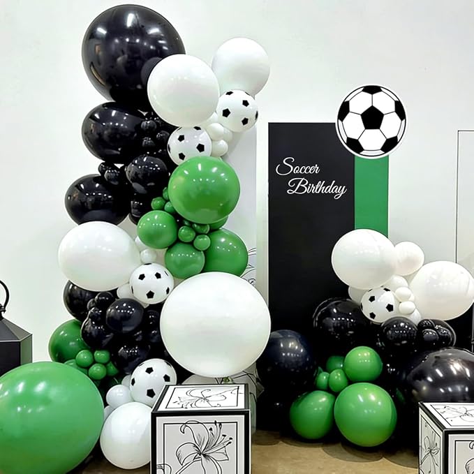 Black Green White Balloon Garland Arch Kit, 167Pcs Latex Balloons Different Sizes for Soccer Ball Theme Birthday Futbol Baby Shower Football Graduation Wedding Party Decorations