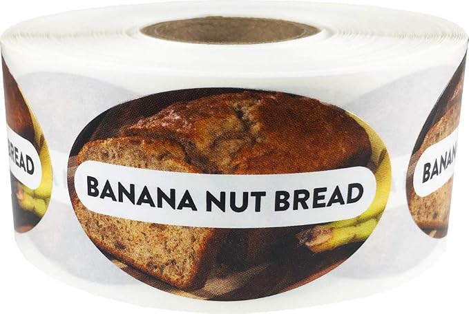 Banana Nut Bread Grocery Store Food Labels 1.25 x 2 Inch Oval Shape 500 Total Adhesive Stickers