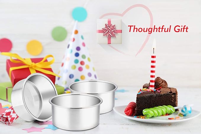 TeamFar 4 Inch Cake Pan, 4 Pcs Mini Cake Pan Round Tier Baking Tins Set Stainless Steel, For Baking Steaming Serving, Healthy & Sturdy, Mirror Finish & Dishwasher Safe (Pack of 2)