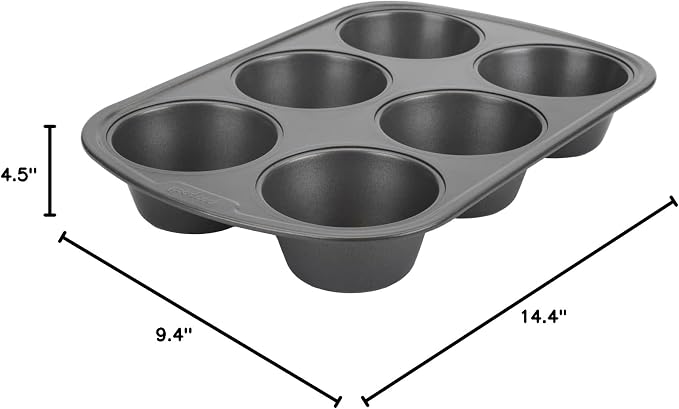 GoodCook Everyday Nonstick Steel Jumbo Texas Muffin Pan,6-cup,Gray,(Pack of 12)