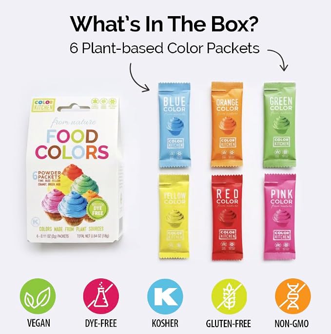 Color Kitchen Natural Food Coloring For Baking, Dye Free Food Coloring Powder, Food Dye Non Toxic Plant Based Rainbow Set, Vegan Gluten Free Non GMO Kosher, 6 Color Pack