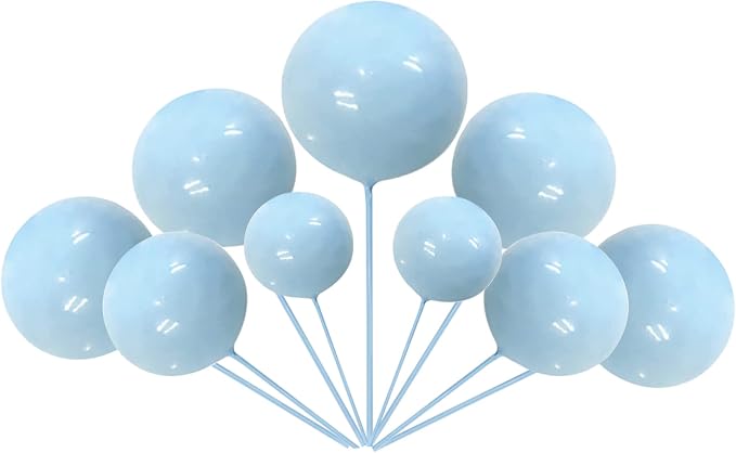 24 PCS Balls Cake Toppers - Ball Shaped Cupcake Toppers & Mini Balloons Cake Decorations for Wedding, Anniversary, Baby Shower & Birthday Parties - Blue