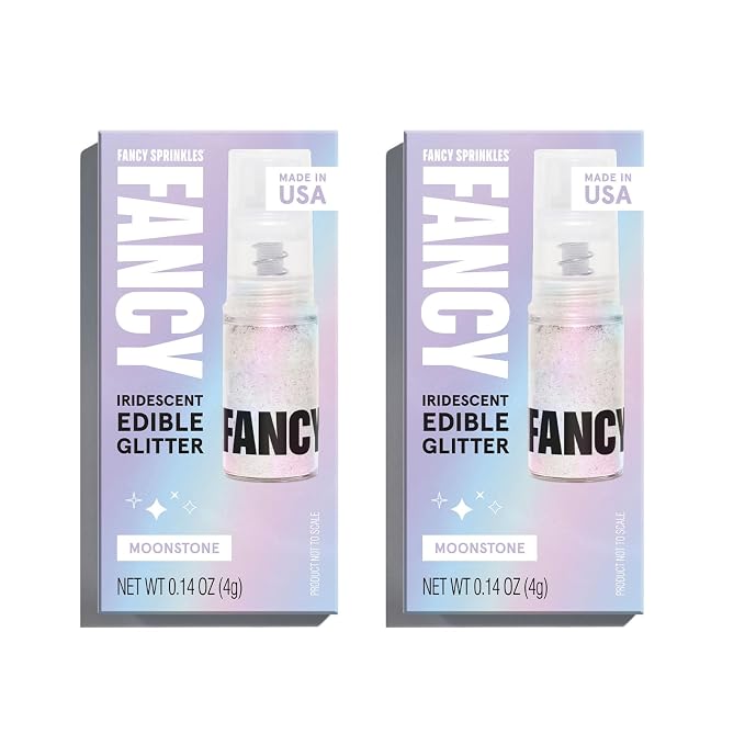 Fancy Sprinkles Moonstone Iridescent Edible Glitter Spray Pump | 2-Pack Iridescent Glitter for Drinks, Cocktails & Cake Decorating | Vegan & Gluten Free | Made in USA | 4gm each