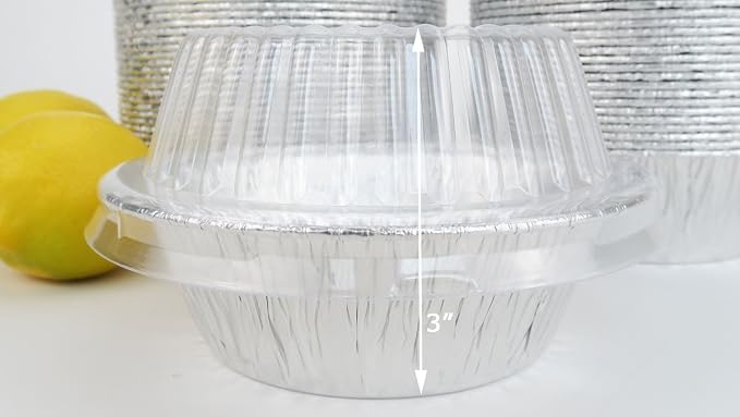 Durable Packaging Disposable Aluminum Foil Extra Deep Meat Pan with Clear Snap on Lid - 5 3/4 Round Oven Safe Pot Pie Pan, Baking Pan Perfect for Cobblers and Casseroles, 2400P (Pack of 50)