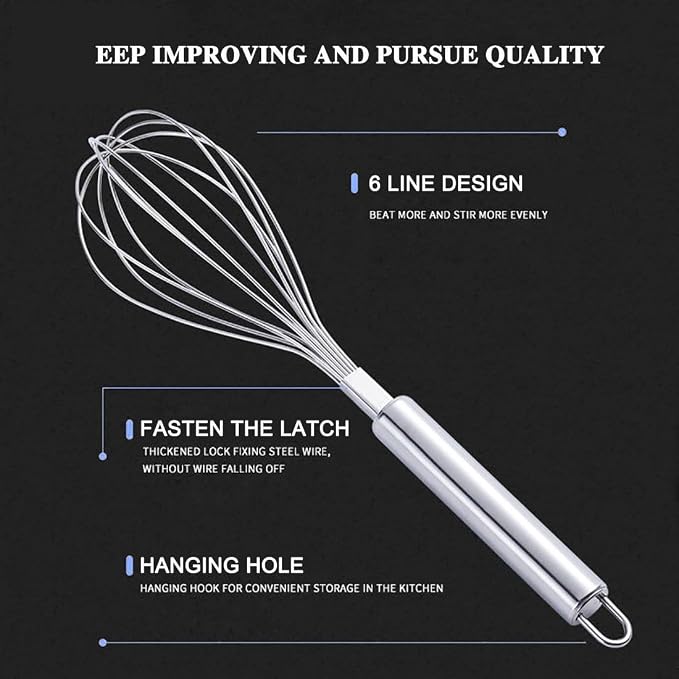 Whisks for Cooking, Wisking Tool 2 PCS, Metal Whisk Set for Non-Stick Cookware, Balloon Egg Beater Perfect for Blending, Whisking, Beating, Frothing & Stirring-Easy to Use and Clean (11.81"&9.84")
