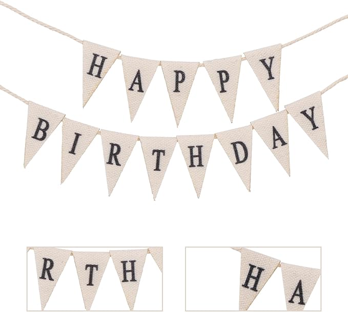 Happy Birthday Flag Banner Cake Topper, Handmade Pennant & Star Garland Birthday Cake Flag Decoration for Party Decorations Supplies