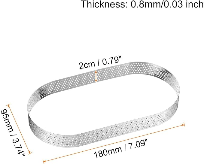 HARFINGTON 2pcs Perforated Cake Rings 7.09" Stainless Steel Oval Tartlet Ring Nonstick Polishing Cake Mousse Ring Thickening Dessert Ring Tools for Baking Cake French Dessert Fruit