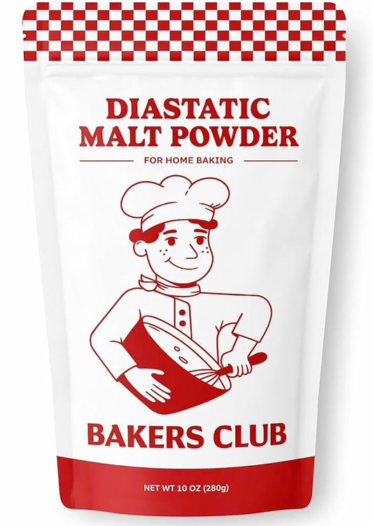 Bakers Club Artisan Diastatic Malt Powder 10oz - Enhance Flavor, Crust, Rise, Texture - Baking Bread, Pizza Crust, Pretzels, Desserts, Muffins, Bagels, Sourdough, Milkshakes - Made in USA, Malted Barley Flour 10oz