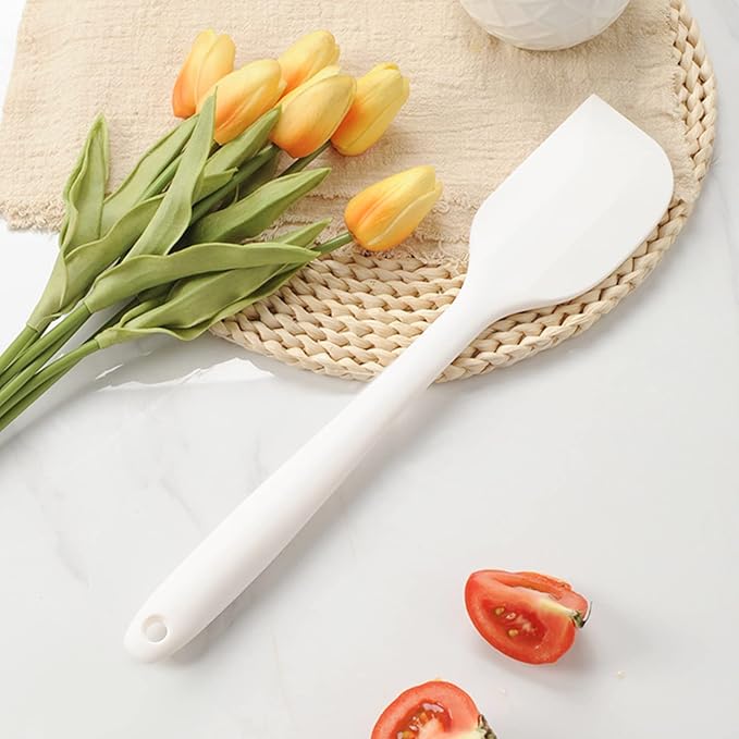 White Silicone Spatula for Cooking, 10.8In Small Kitchen, Flexible Rubber for Baking