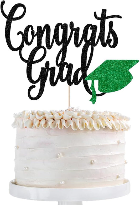 Congrats Grad Cake Topper,2026 Graduation Cake Topper, Congrats Grad Decorations,2026 High School/College/Senior Graduation Party Decorations Supplies. (Congrats Grad Black green)