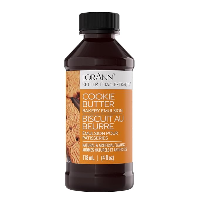 LorAnn Oils Cookie Butter Bakery Emulsion: True Essence, Ideal for Boosting Fruit Tones in Cakes, Cookies & Desserts, Gluten-Free, Keto-Friendly, Extract Substitute Essential for Your Kitchen, 4 Oz
