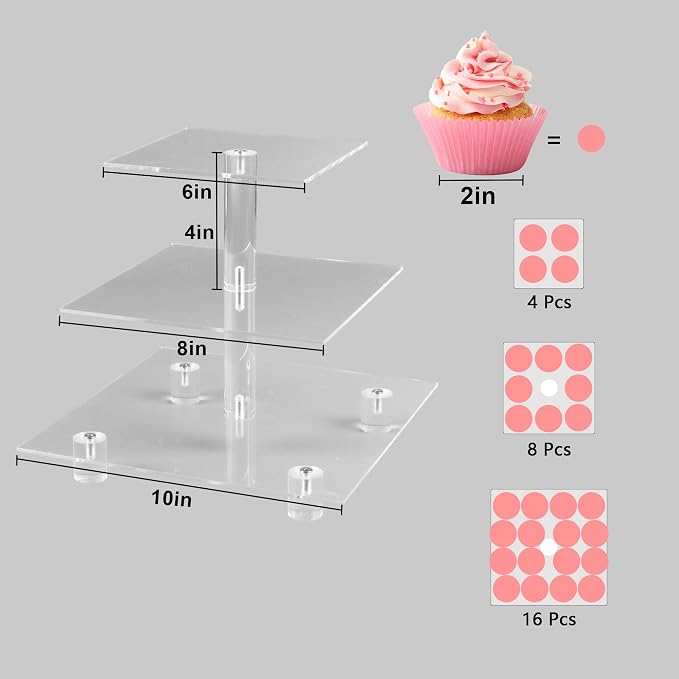 YestBuy Cupcake Stand, 3 Tier Cupcake Stand for 24 Cupcakes, Clear Acrylic Cupcake Tower, Cupcake Display Stand for Dessert Table, Muffin Holder for Party