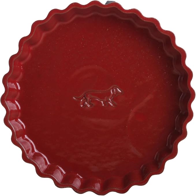 Willow Ceramics Tart Dish, 8 inch Diameter, Running Dachshund Tart Dish Design, Fluted Quiche/Pie Pan, 20oz Volume, Handmade (Red)
