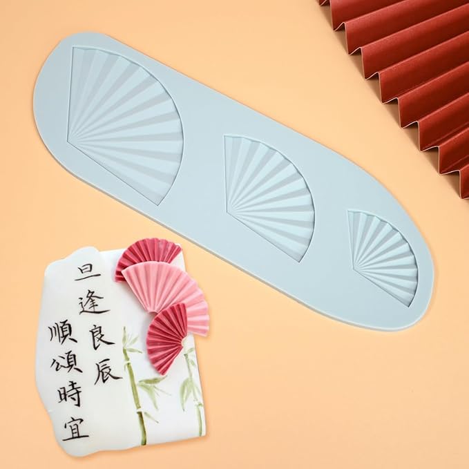 mostsom Opera Style Fan Shaped Lace Silicone Mold Wedding Cake Border Decoration Fondant Cake Surround Food Grade Mat Baking Mold (A_ Fan)
