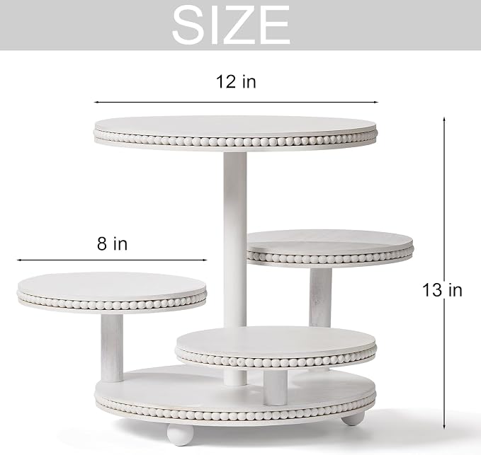 4 Tier Cupcake Stand for 50 Cupcakes - Wooden Cake Stand | Cupcake Display | Round Cupcake Tower, Beaded Dessert Display for Wedding, Party, Birthday, Decor, Graduation, Baby Shower