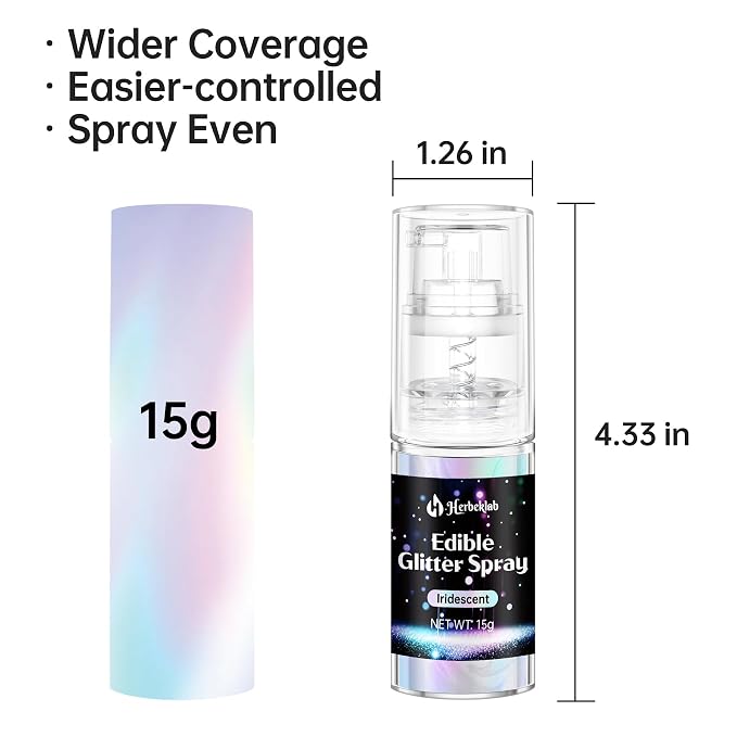 Iridescent Edible Glitter - 15g Edible Glitter Spray Food Grade Rainbow Drink Glitter for Christmas Holiday Baking, Cakes, Cookies, Cake Pops, Chocolate, Strawberries, Cocktails & Beverages