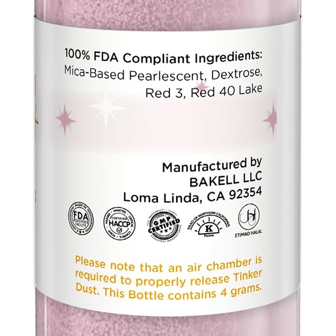 Bakell - Soft Pink Tinker Dust (4g, 1x Mini Spray Pump) Edible Glitter for Food, Desserts, and Baked goods!