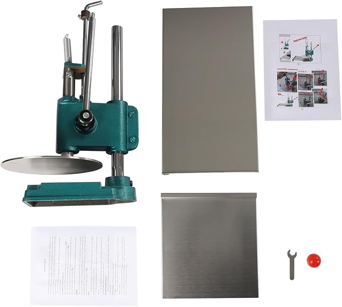 Manual Pizza Dough Press Machine 9.5 Inch Manual Pastry Press with Dual Plates 0.2 Inch Thick Disc Stainless Steel Dough Press Sheeter for Pizza Crust, Meatloaf, Tortilla (9.5 Inch)