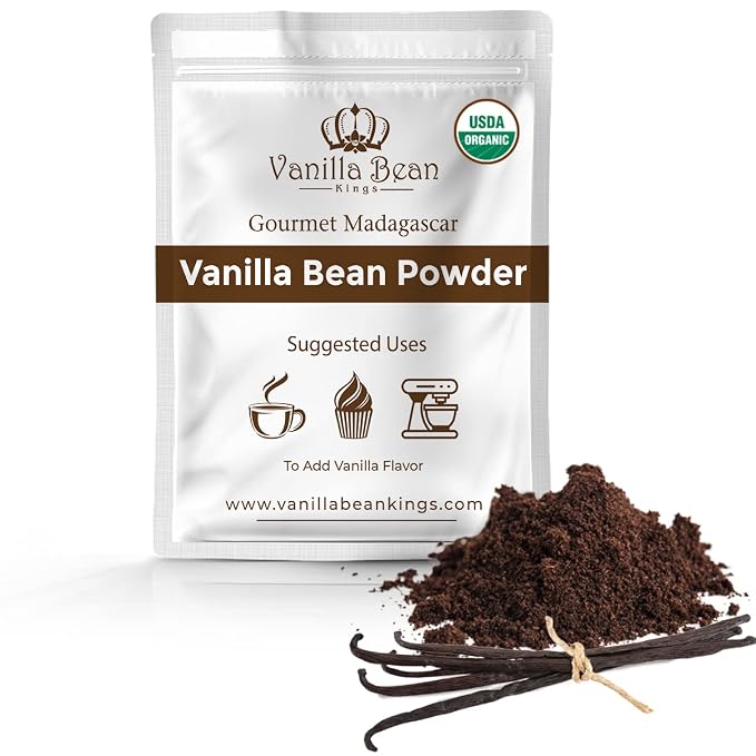 Organic Vanilla Bean Powder - 100% Pure Ground Madagascar Vanilla Powder - For Cooking, Baking, & Additional Flavoring - Add To Coffee, Tea, Yogurt, & Shakes - Raw, Unsweetened, No Fillers or Additives - 8 oz