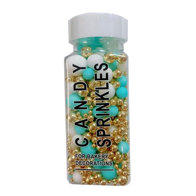 Sentovac Blue Gold White Pearl Sprinkles Edible Sugar for Cake Decorating Fancy Sprinkles Cake Topper Cupcake Cookie Baking Decorations Halloween Christmas Wedding Supplies