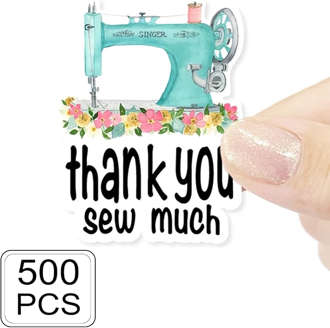 Sewing Machine Stickers, Thank You Sew Much Sticker, Sewing Themed Gifts Thank You Stickers, Sew Labels for Handmade Items, Business Order Mail Packages 1.5" L X 1.5" H 500 PCS Sticker