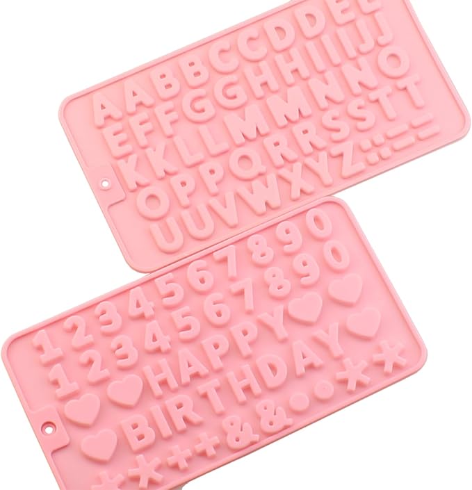 DGZZI 2PCS 20.5x11.2cm Pink Silicone Digital Alphabet Fondant Shaping Moldlings with Droppers DIY Baking Tool Suitable for Decorating Birthday Cakes and Dessert Display Stands