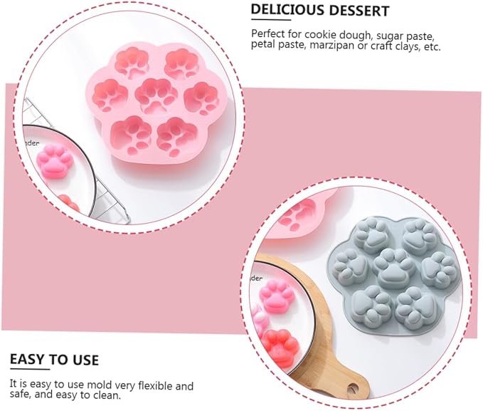 STOBAZA 2Pcs Non-stick Silicone Cat Paw Baking Molds Kit Pink Blue for DIY Cookies Chocolate Fondant Wear-resistant Household Silicone Mold for Cake Decorating and Craft Modeling