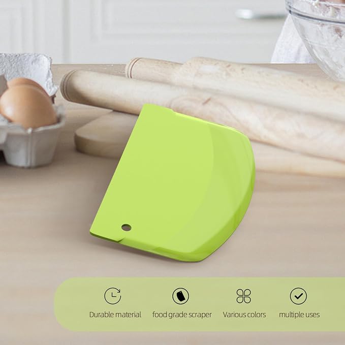 Hard Bench Scraper Dough Scraper for Baking, 4 PCs BPA Free PP Plastic Flexible Dough Cutter, Food-Safe Plastic Bread Making Tools Cake Dough Fondant Icing (White, Green, Yellow, Pink)